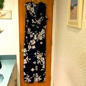 IMAN Navy/White Floral Maxi Dress 1X